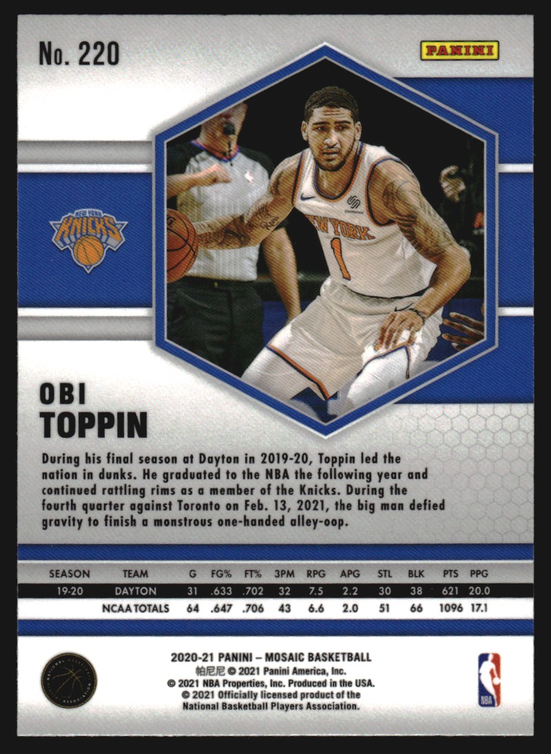 2020-21 Panini Mosaic Mosaic #220 Obi Toppin