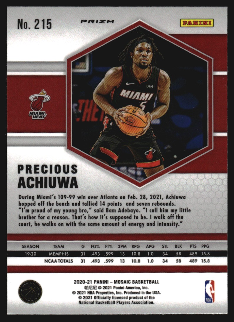 2020-21 Panini Mosaic Mosaic Camo Pink #215 Precious Achiuwa