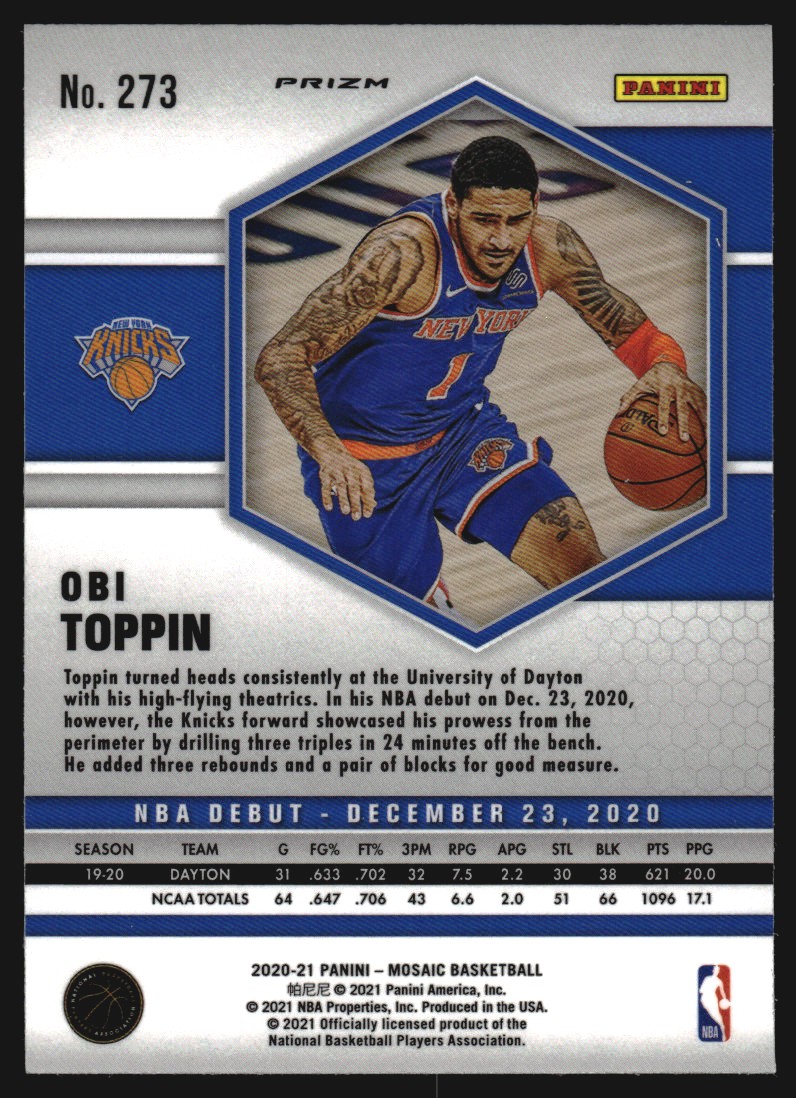 2020-21 Panini Mosaic Mosaic Camo Pink #273 Obi Toppin