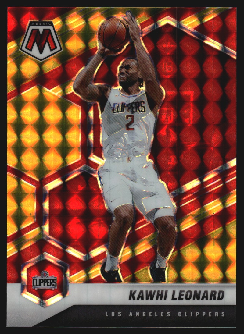 2020-21 Panini Mosaic Mosaic Choice Fusion Red and Yellow #144 Kawhi Leonard