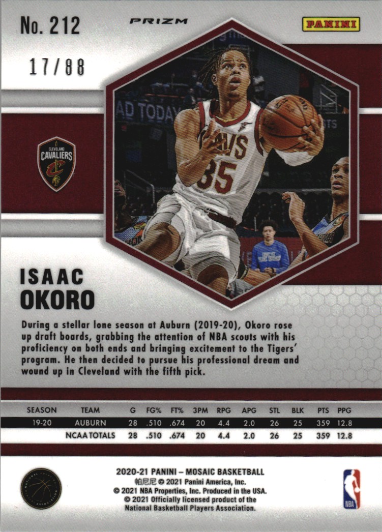 2020-21 Panini Mosaic Mosaic Choice Fusion Red and Yellow #212 Isaac Okoro