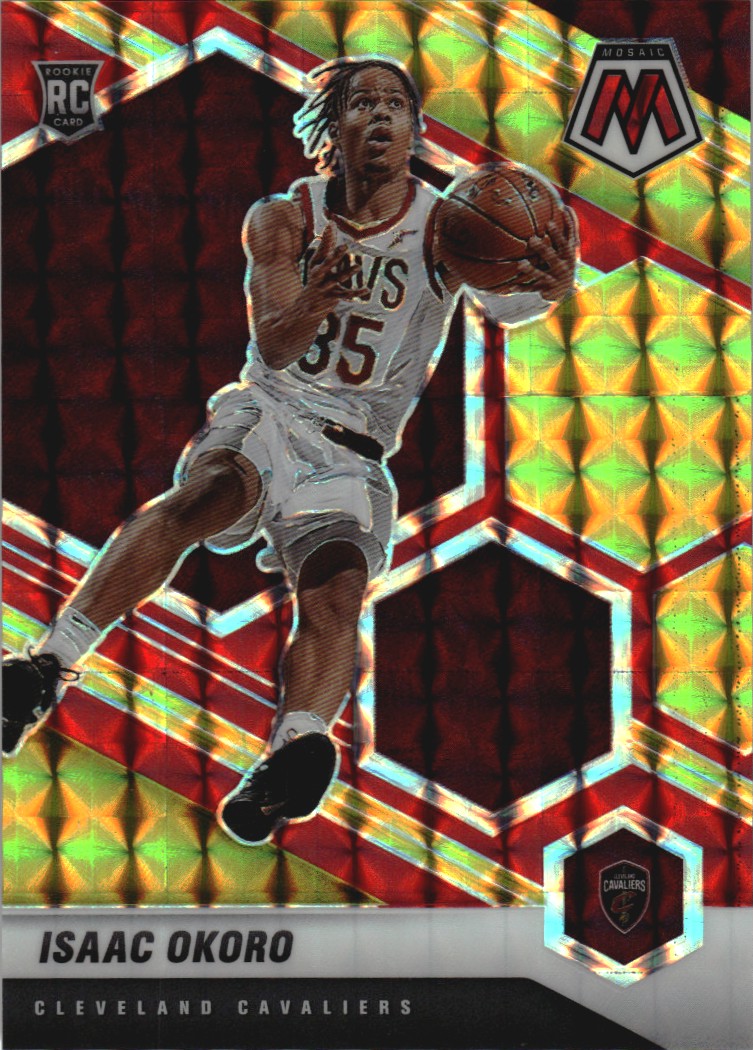 2020-21 Panini Mosaic Mosaic Choice Fusion Red and Yellow #212 Isaac Okoro