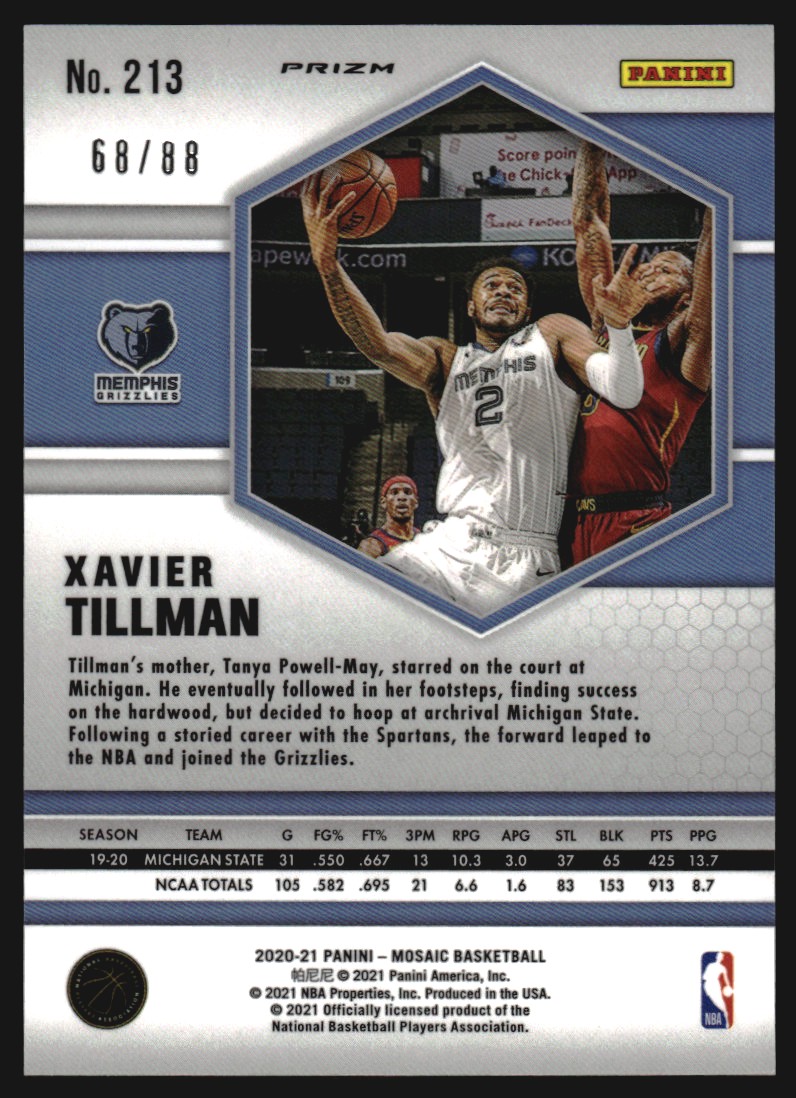 2020-21 Panini Mosaic Mosaic Choice Fusion Red and Yellow #213 Xavier Tillman