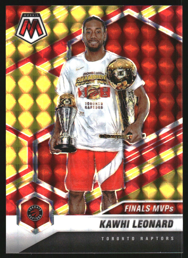 2020-21 Panini Mosaic Mosaic Choice Fusion Red and Yellow #299 Kawhi Leonard