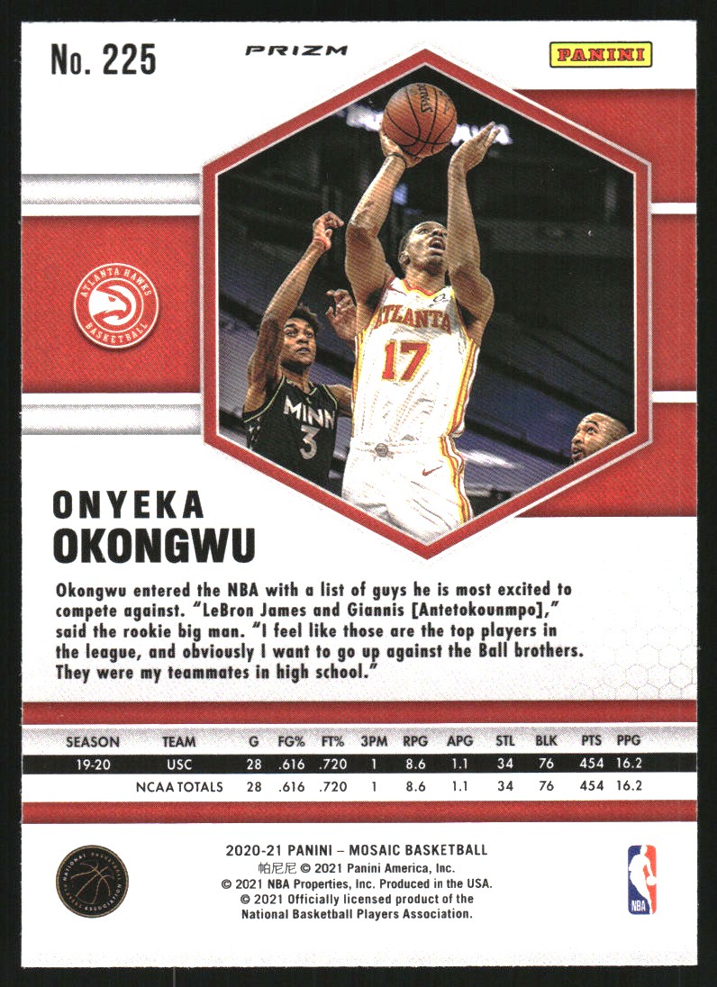 2020-21 Panini Mosaic Mosaic Choice Red and Green #225 Onyeka Okongwu