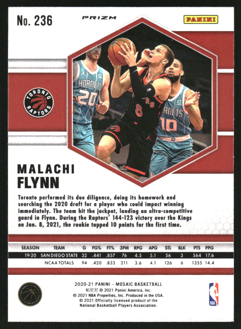 2020-21 Panini Mosaic Mosaic Choice Red and Green #236 Malachi Flynn