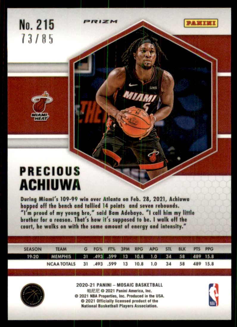 2020-21 Panini Mosaic Mosaic Fast Break Blue #215 Precious Achiuwa
