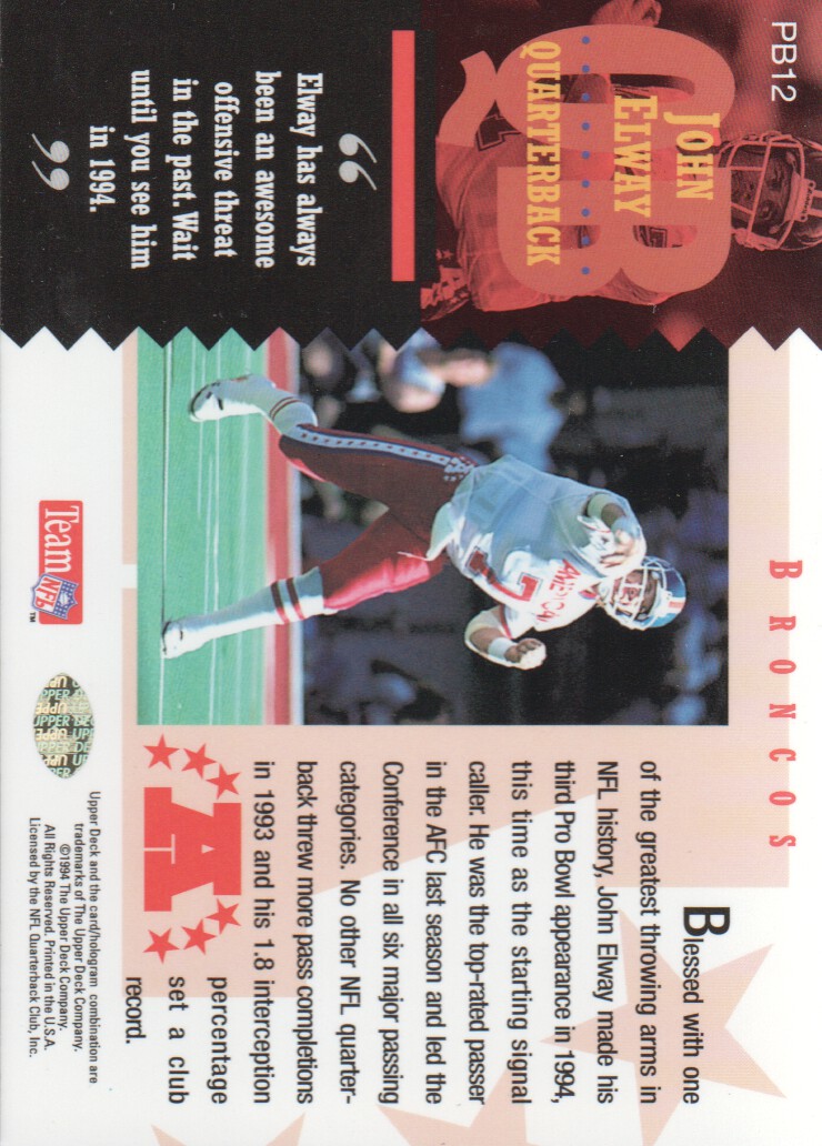 1994 Upper Deck Pro Bowl #PB12 John Elway back image