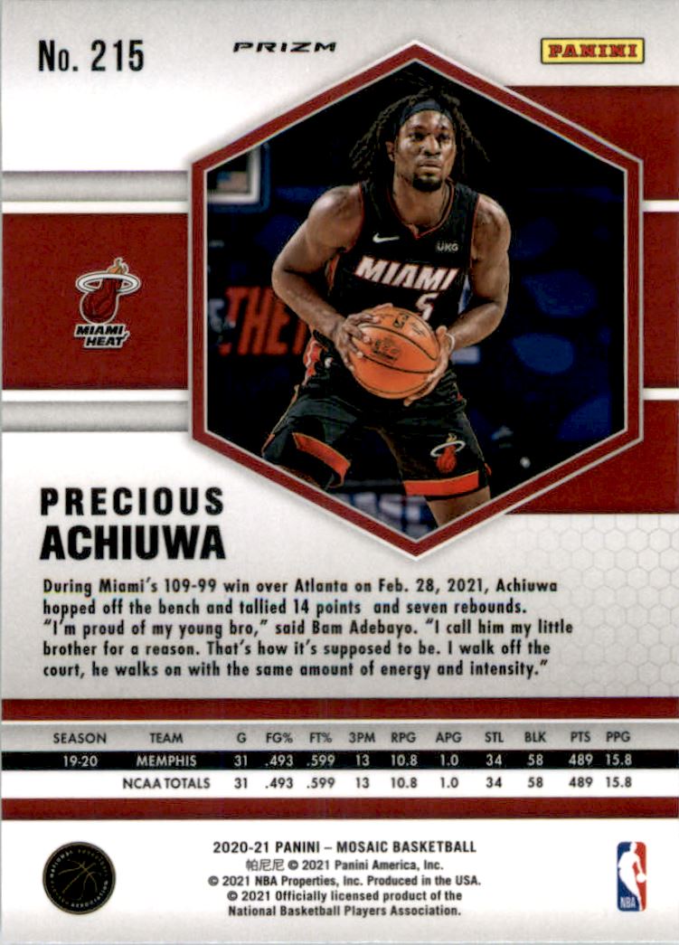 2020-21 Panini Mosaic Mosaic Fast Break Silver #215 Precious Achiuwa
