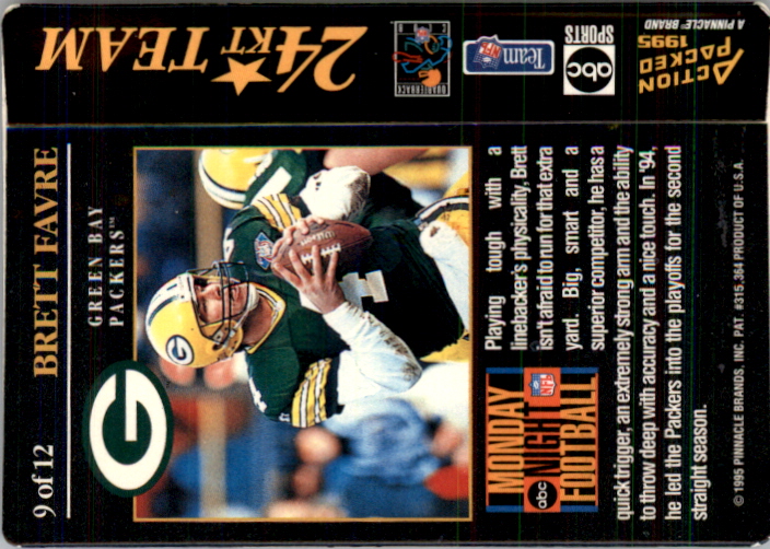 1995 Action Packed Monday Night Football 24K Gold #9 Brett Favre back image