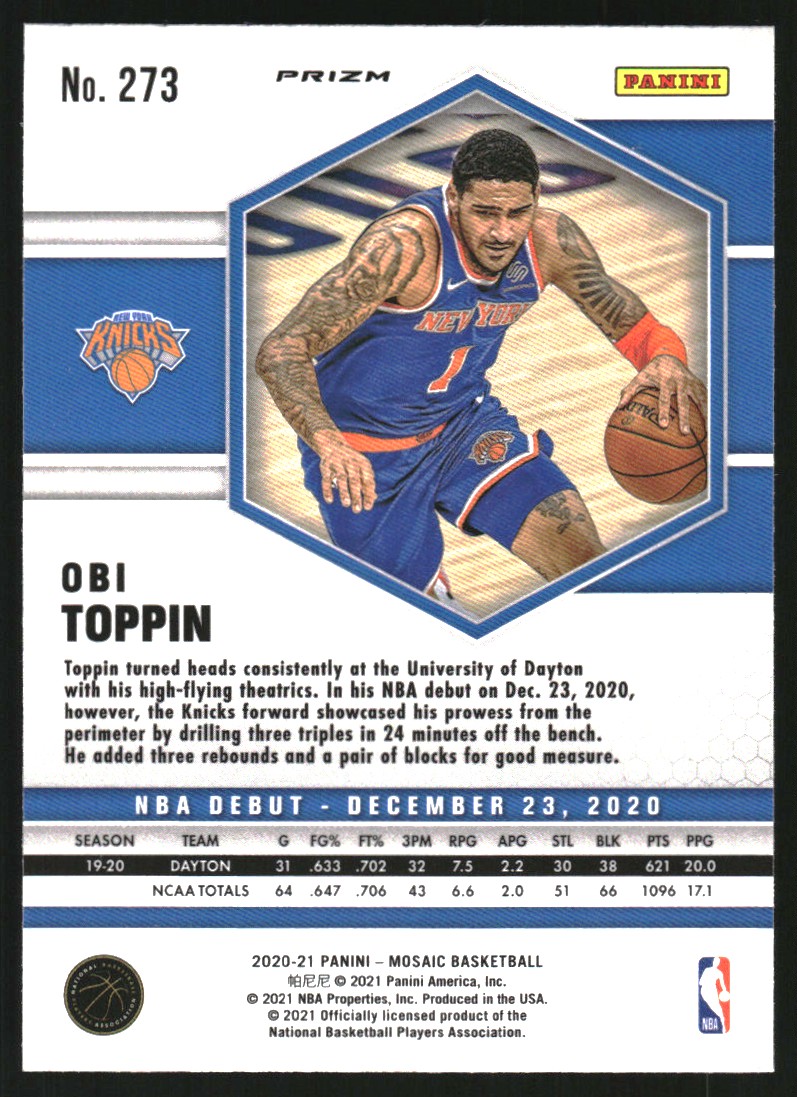 2020-21 Panini Mosaic Mosaic Genesis #273 Obi Toppin