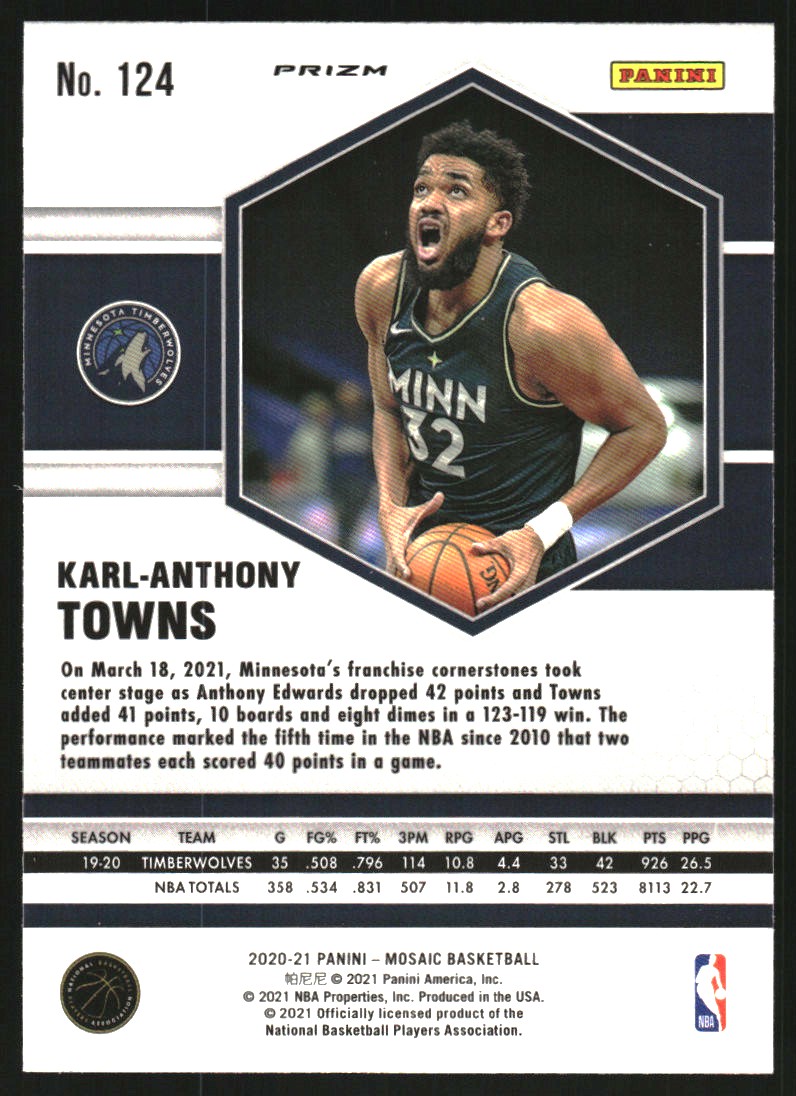 2020-21 Panini Mosaic Mosaic Gold Wave #124 Karl-Anthony Towns