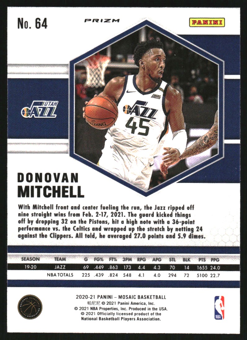 2020-21 Panini Mosaic Mosaic Reactive Blue #64 Donovan Mitchell