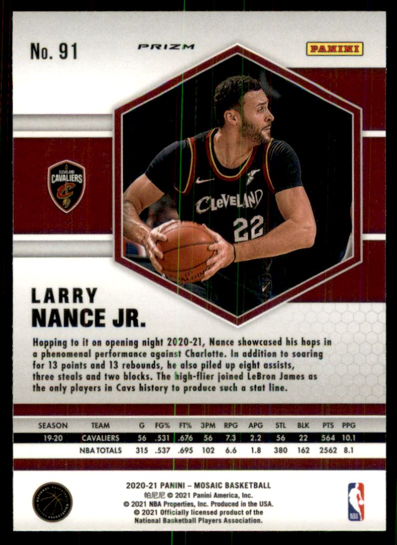 2020-21 Panini Mosaic Mosaic Reactive Blue #91 Larry Nance Jr.