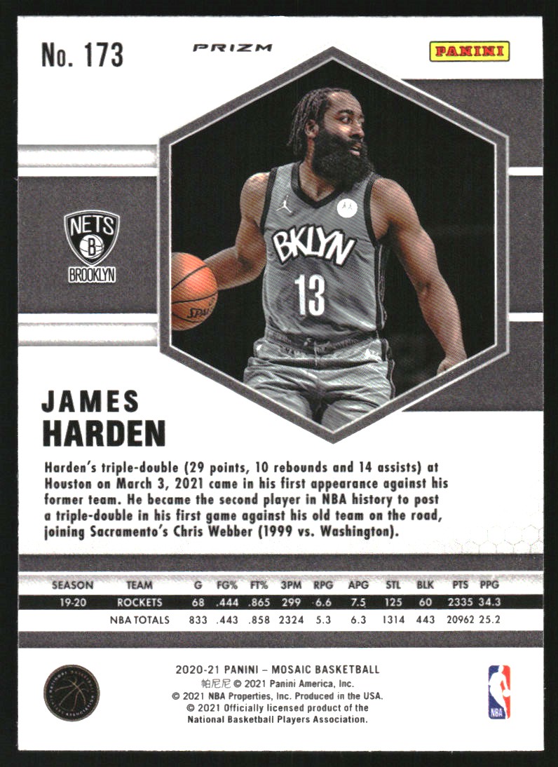 2020-21 Panini Mosaic Mosaic Reactive Blue #173 James Harden