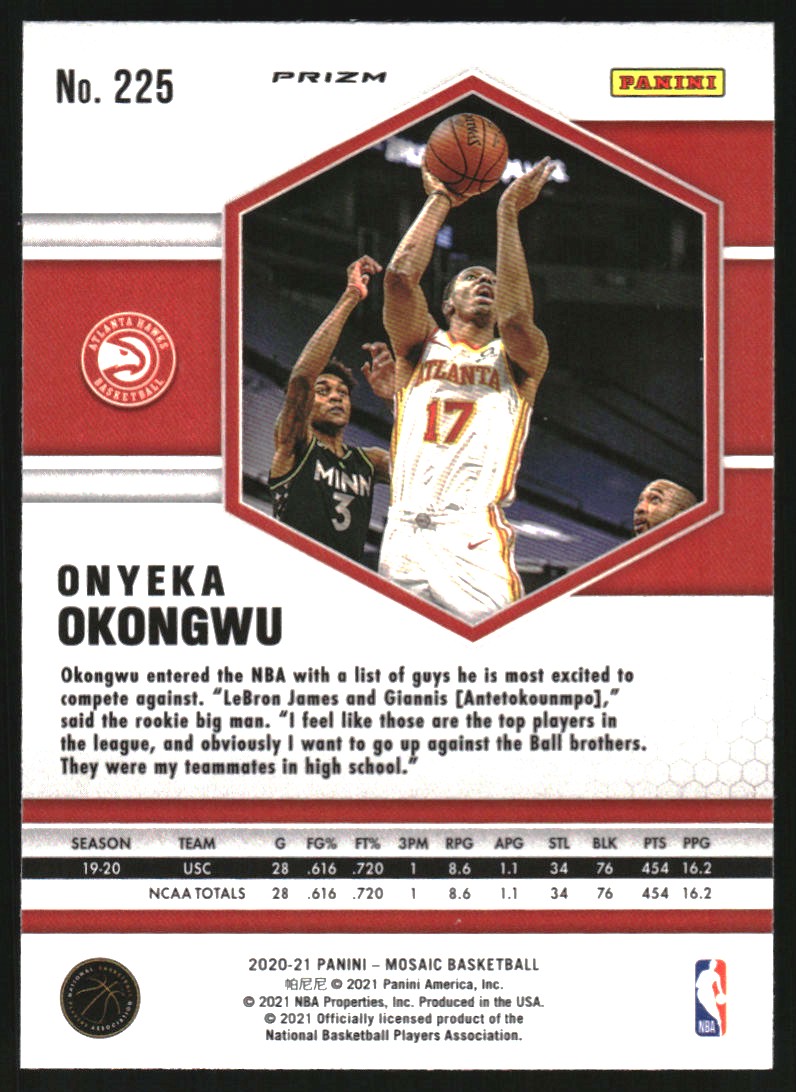2020-21 Panini Mosaic Mosaic Reactive Blue #225 Onyeka Okongwu
