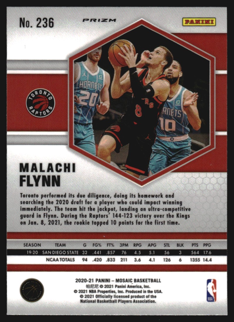 2020-21 Panini Mosaic Mosaic Reactive Blue #236 Malachi Flynn