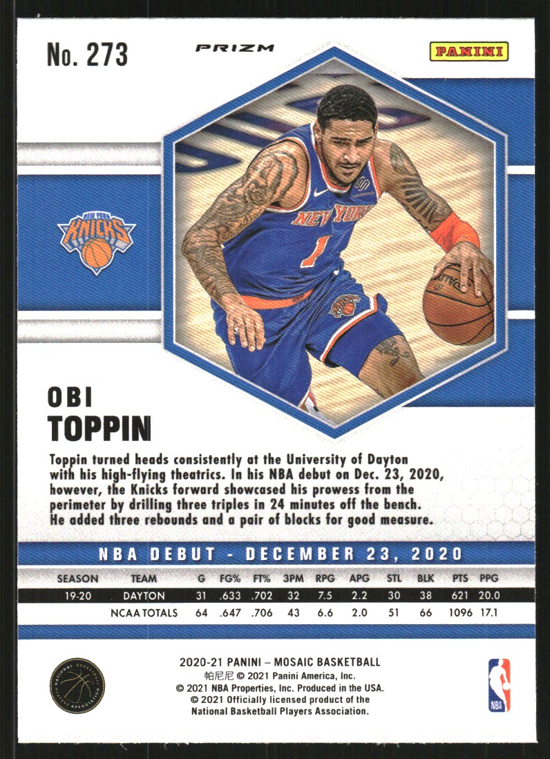 2020-21 Panini Mosaic Mosaic Reactive Blue #273 Obi Toppin