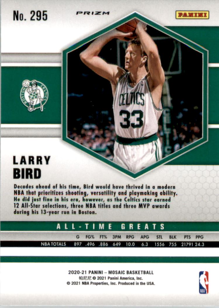 2020-21 Panini Mosaic Mosaic Reactive Blue #295 Larry Bird
