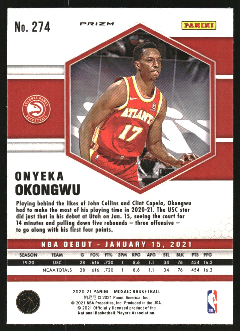2020-21 Panini Mosaic Mosaic Reactive Green #274 Onyeka Okongwu