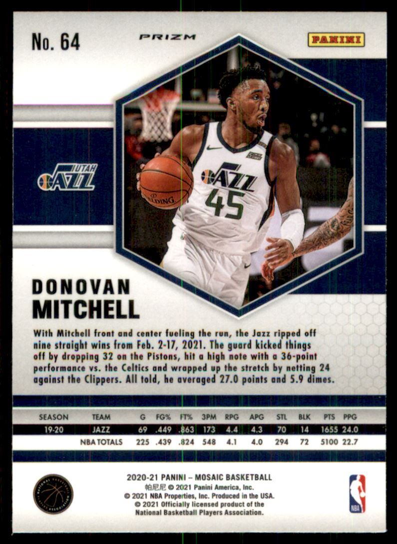 2020-21 Panini Mosaic Mosaic Reactive Orange #64 Donovan Mitchell