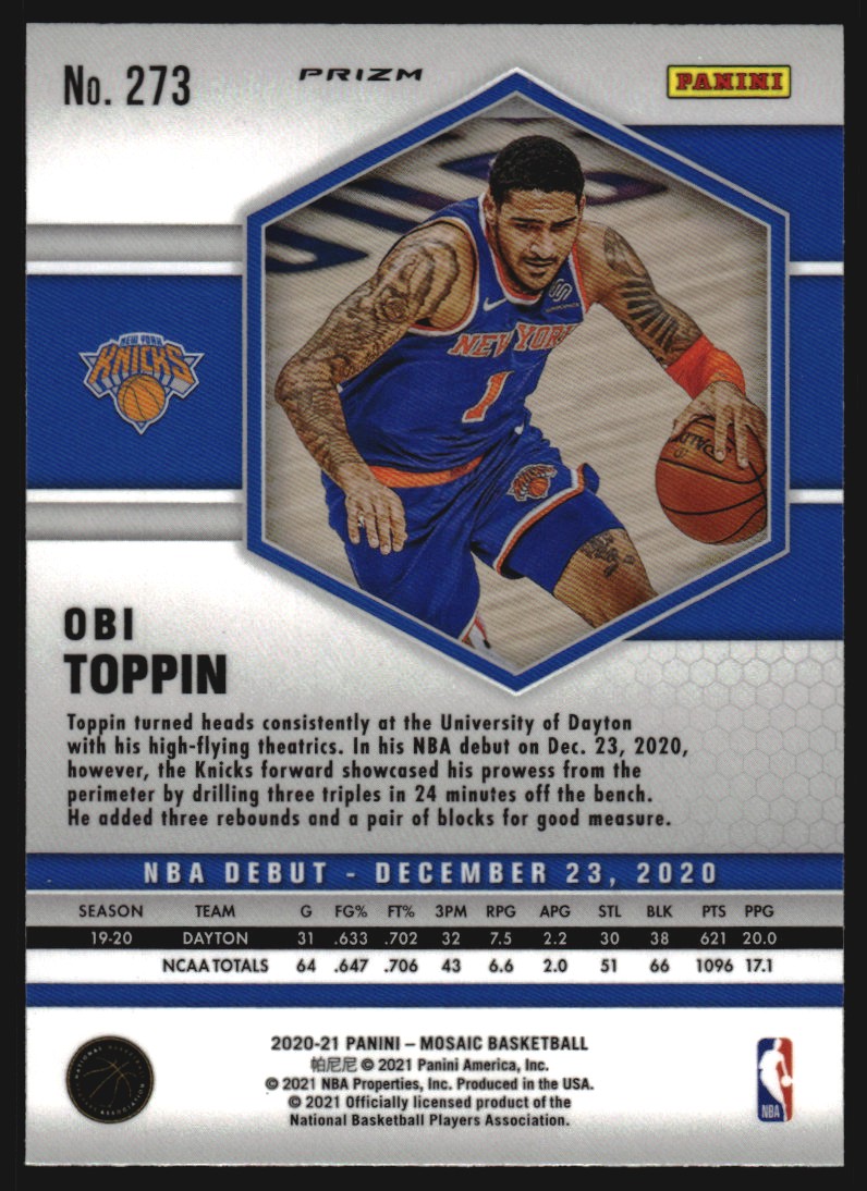 2020-21 Panini Mosaic Mosaic Reactive Orange #273 Obi Toppin