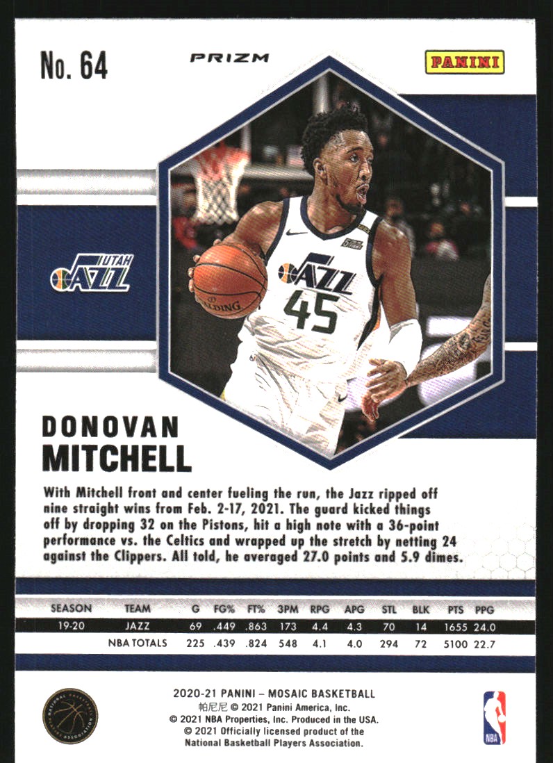 2020-21 Panini Mosaic Mosaic Reactive Red #64 Donovan Mitchell
