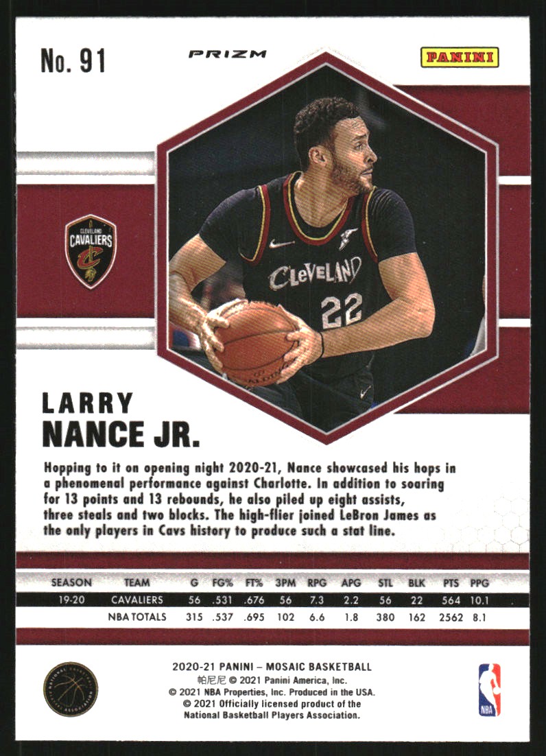 2020-21 Panini Mosaic Mosaic Reactive Red #91 Larry Nance Jr.