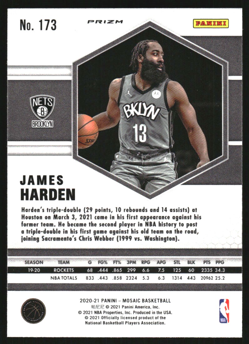 2020-21 Panini Mosaic Mosaic Reactive Red #173 James Harden