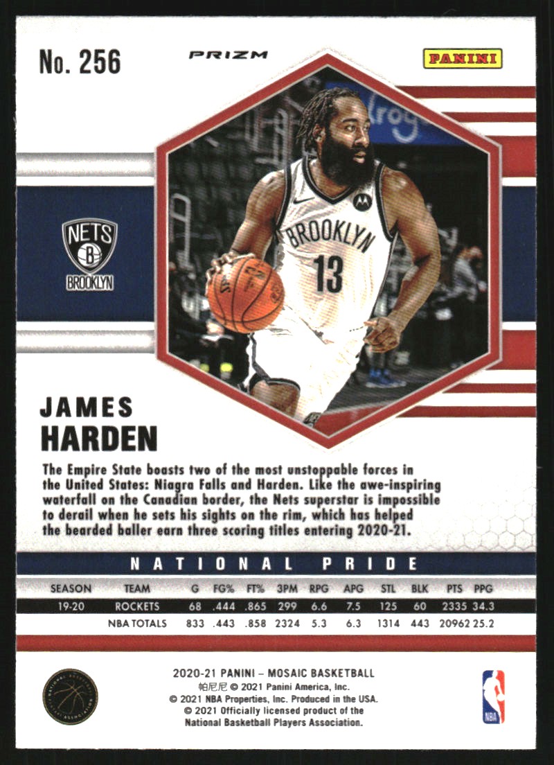 2020-21 Panini Mosaic Mosaic Reactive Red #256 James Harden