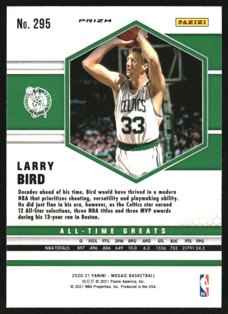 2020-21 Panini Mosaic Mosaic Reactive Red #295 Larry Bird