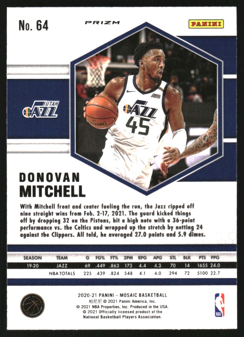 2020-21 Panini Mosaic Mosaic Reactive Yellow #64 Donovan Mitchell