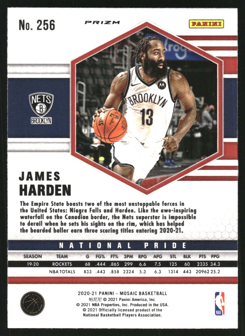 2020-21 Panini Mosaic Mosaic Reactive Yellow #256 James Harden