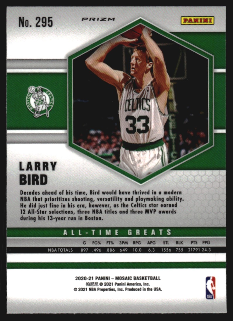 2020-21 Panini Mosaic Mosaic Reactive Yellow #295 Larry Bird