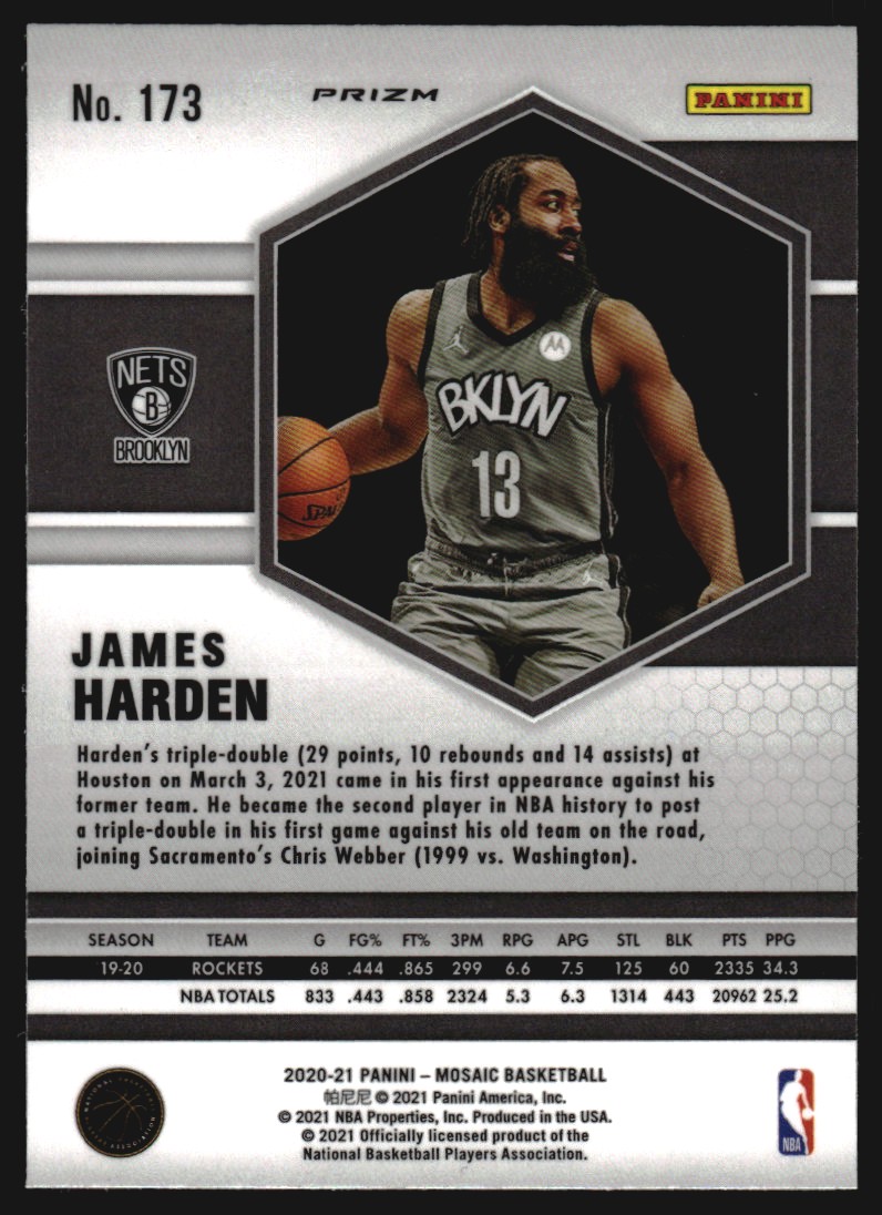 2020-21 Panini Mosaic Mosaic Red Wave #173 James Harden