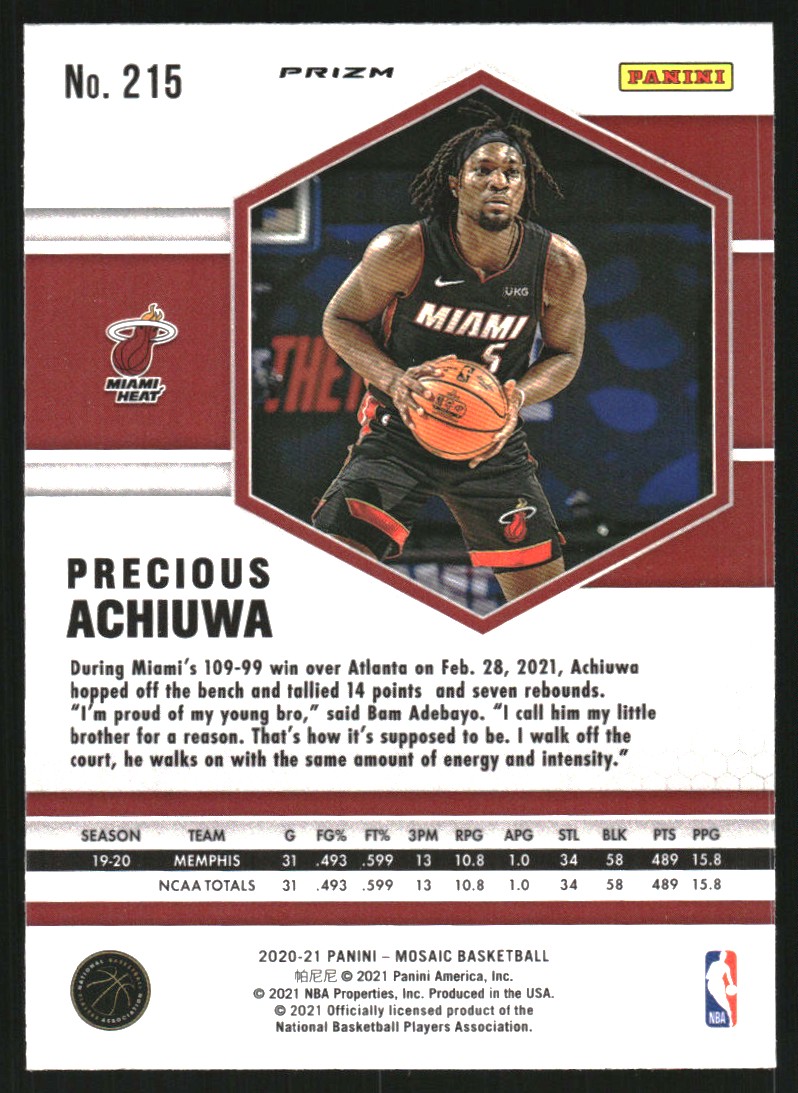 2020-21 Panini Mosaic Mosaic Red Wave #215 Precious Achiuwa