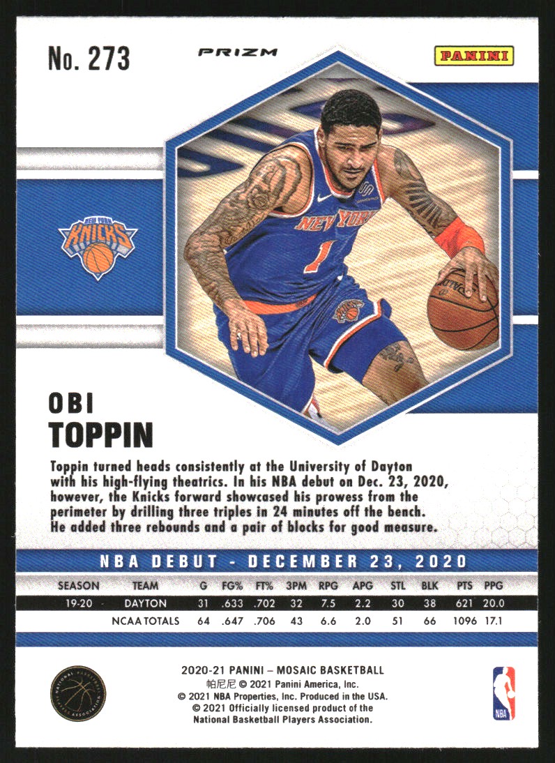 2020-21 Panini Mosaic Mosaic Red Wave #273 Obi Toppin