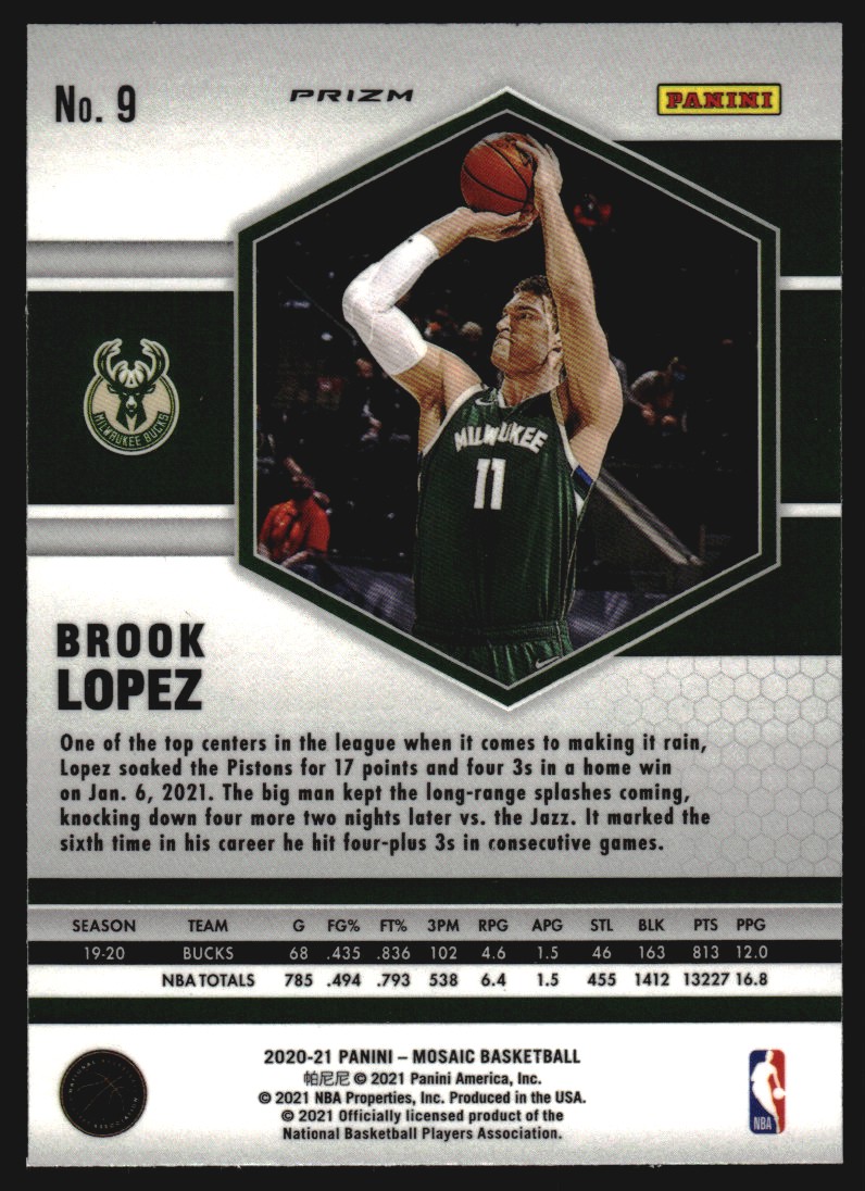 2020-21 Panini Mosaic Silver #9 Brook Lopez back image