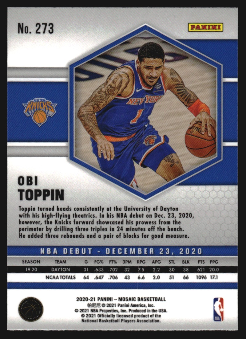 2020-21 Panini Mosaic Silver #273 Obi Toppin