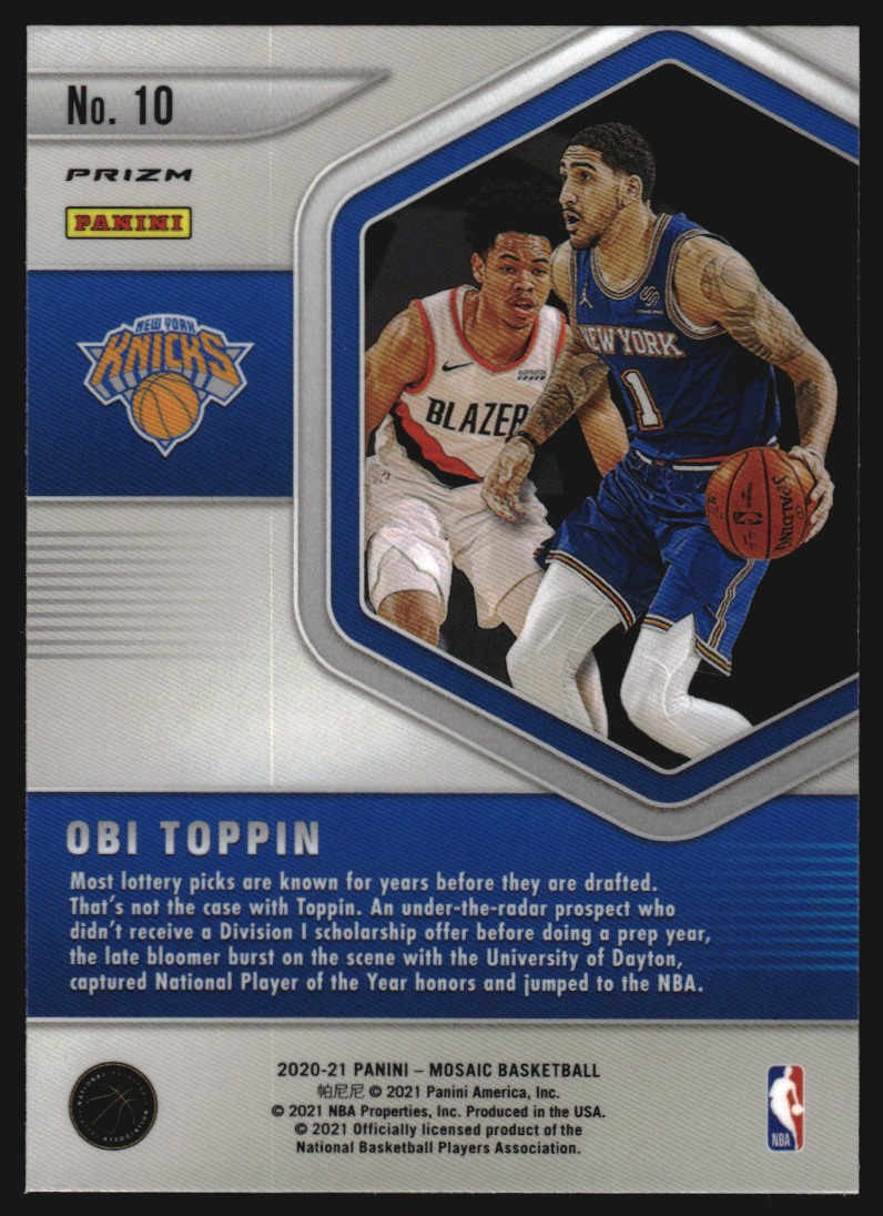 2020-21 Panini Mosaic Blue Chips Mosaic #10 Obi Toppin