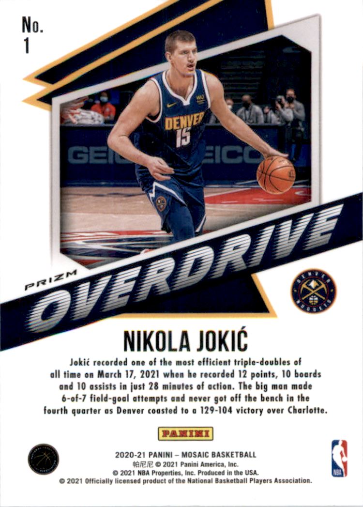 2020-21 Panini Mosaic Overdrive #1 Nikola Jokic back image