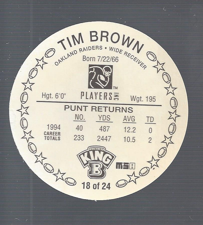 1995 King B Discs #18 Tim Brown back image