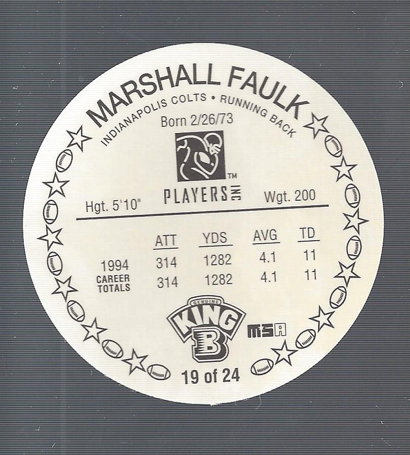 1995 King B Discs #19 Marshall Faulk back image