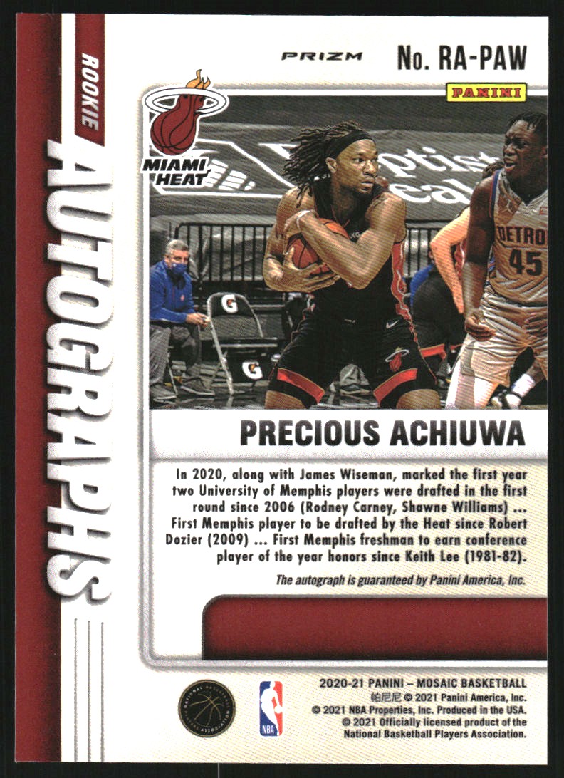 2020-21 Panini Mosaic Rookie Autographs Mosaic #27 Precious Achiuwa