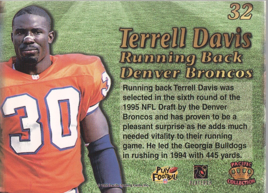 1995 Pacific Triple Folders #32 Terrell Davis back image