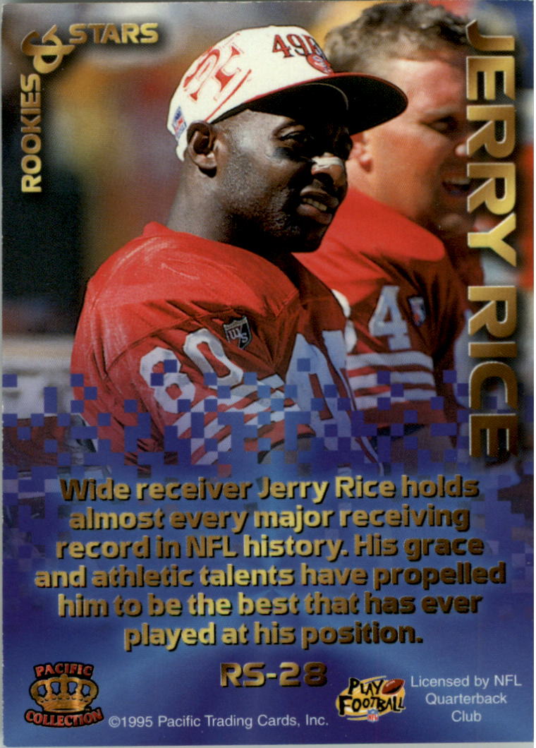 1995 Pacific Triple Folders Rookies and Stars #RS28 Jerry Rice back image
