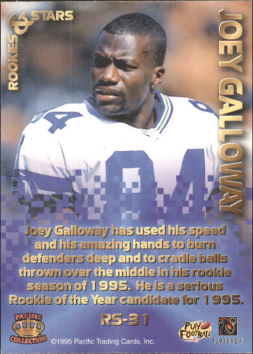 1995 Pacific Triple Folders Rookies and Stars Blue #31 Joey Galloway back image