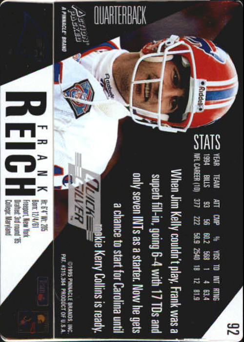 1995 Action Packed Quick Silver #92 Frank Reich back image