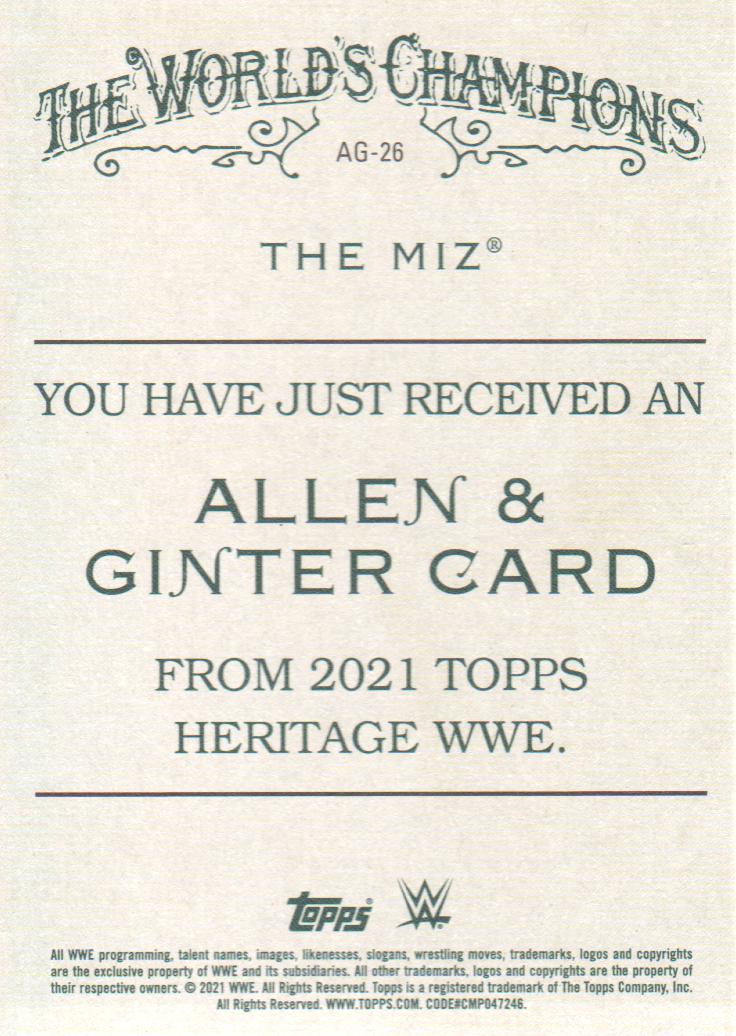 2021 Topps Heritage WWE Allen and Ginter #AG26 The Miz back image