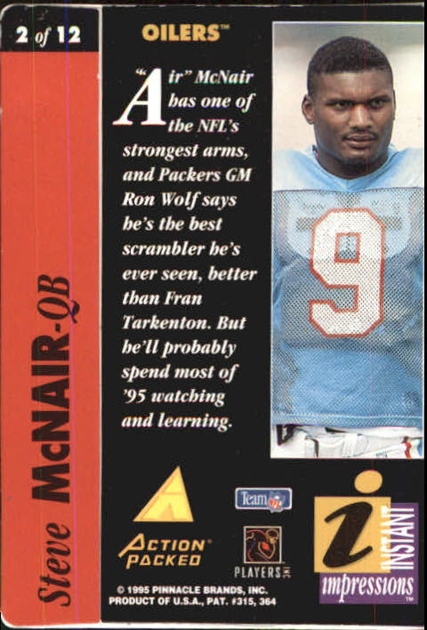 1995 Action Packed Rookies/Stars Instant Impressions #2 Steve McNair back image